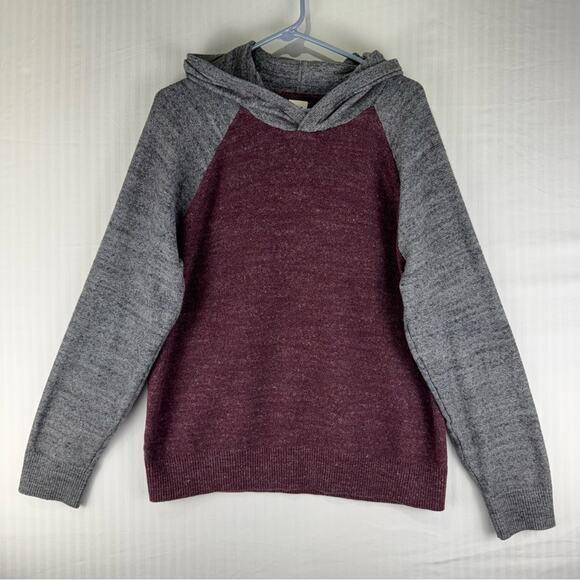 GAP Hooded Pullover Sweater Heathered Gray & Maroon Men’s Size Large Y2K Preppy - Picture 1 of 7